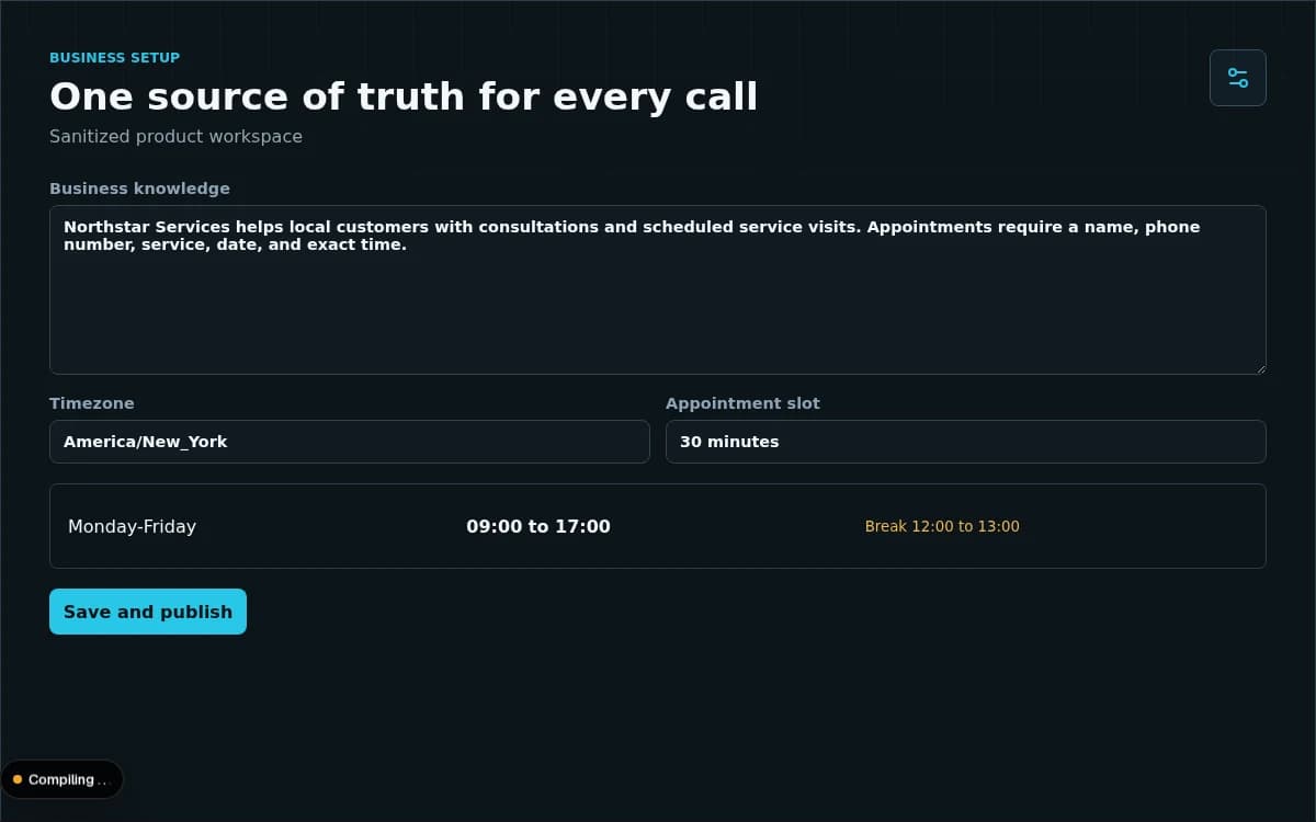 AI Call Deck Business setup dashboard